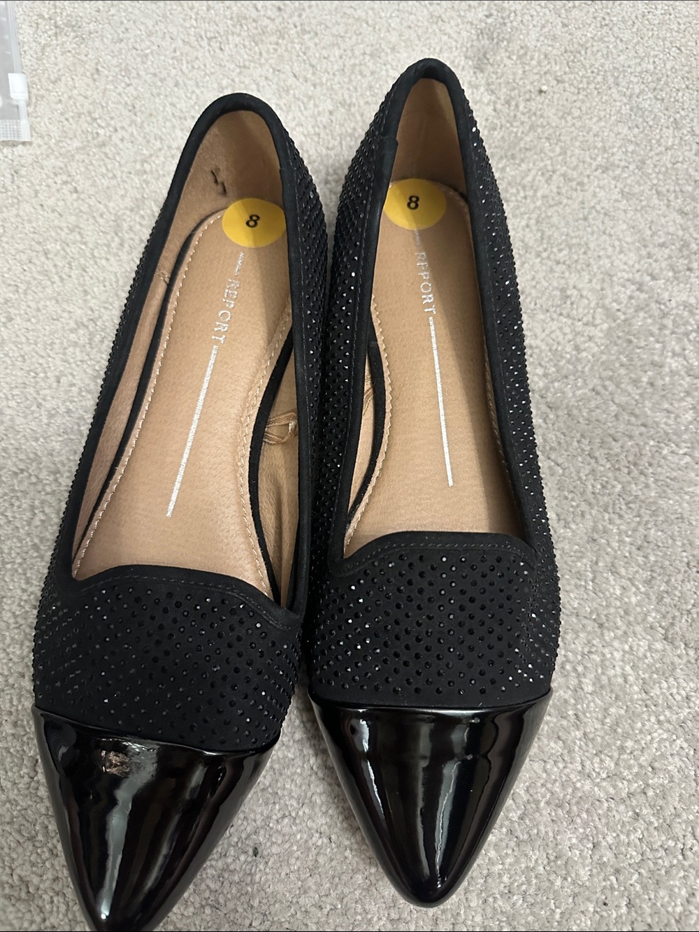 Report Black Pointed Toe Rhinestone Flats